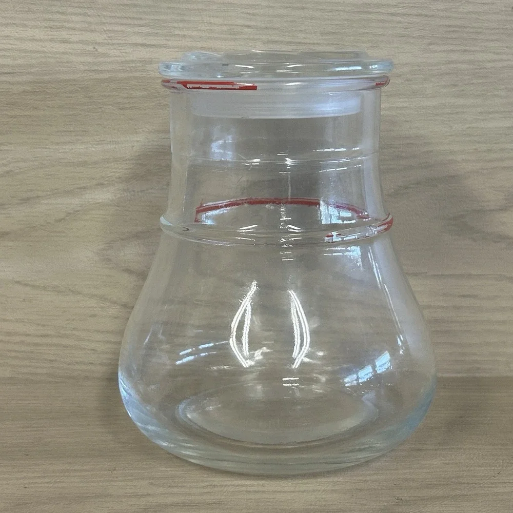 Verreries Du Gier Glass Canister France Juice Jar Flower shaped Lid Clear / Red